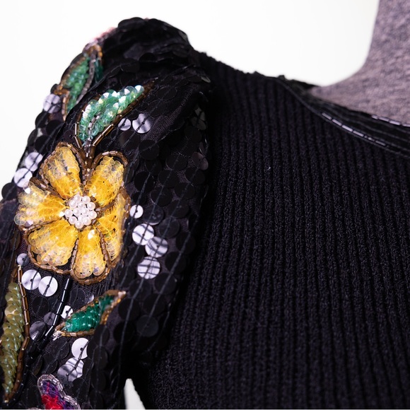 80s Cocktail Dress / Vintage Prom / Puff Sleeve / Luxury knit / Wool - Picture 4 of 9